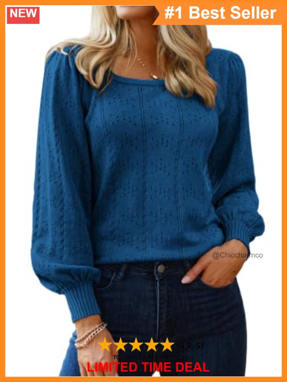 Puff Sleeve Square Neck Tunic Sweater Pullover